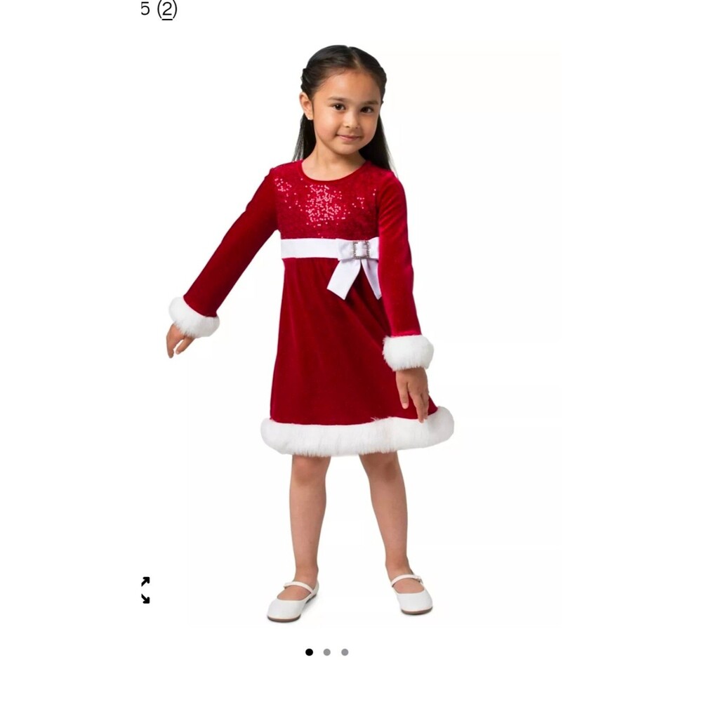 NWT Bonnie Jean Santa Dress Bonnie JeanToddler Girls Faux Fur Trim Sequined 12m
